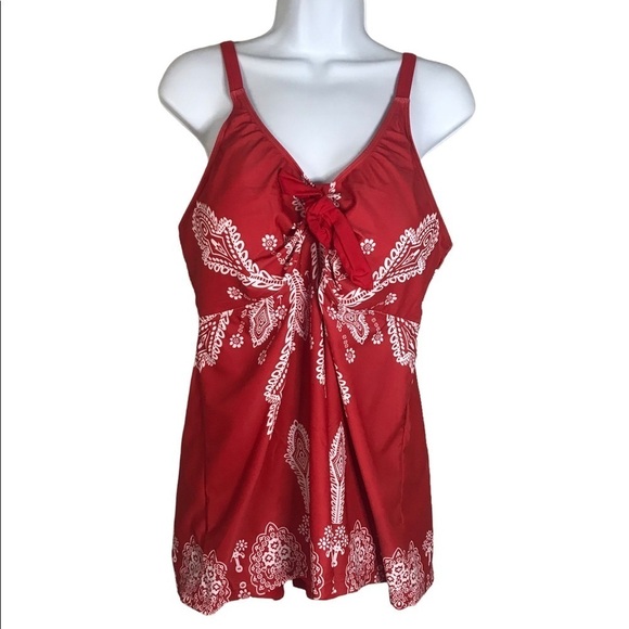 Plus Size Red/White Retro Print Fashion Pin Up Swimsuit Set Size 3XL NWOT - Picture 2 of 7